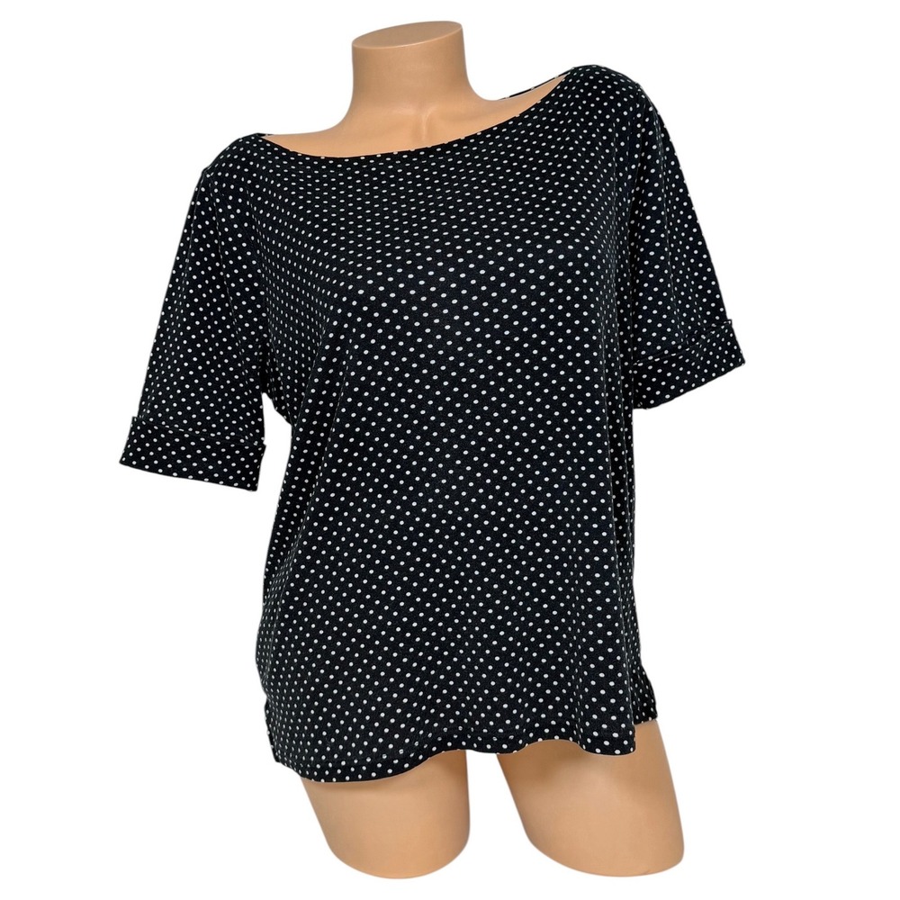 Lauren Ralph Lauren Women's Polka Dot Boat Neck Cotton Top Black White Size 1X
